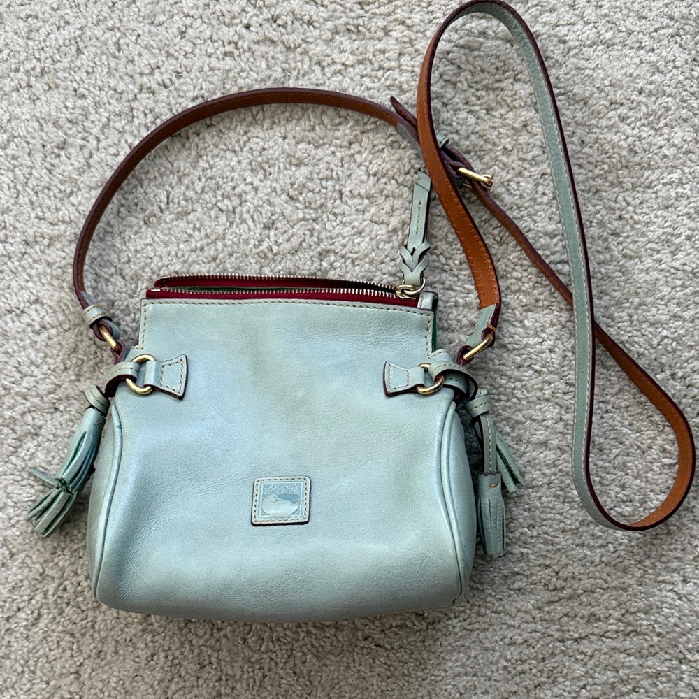 Dooney & Bourke Mint Green Leather Crossbody with Brown Strap